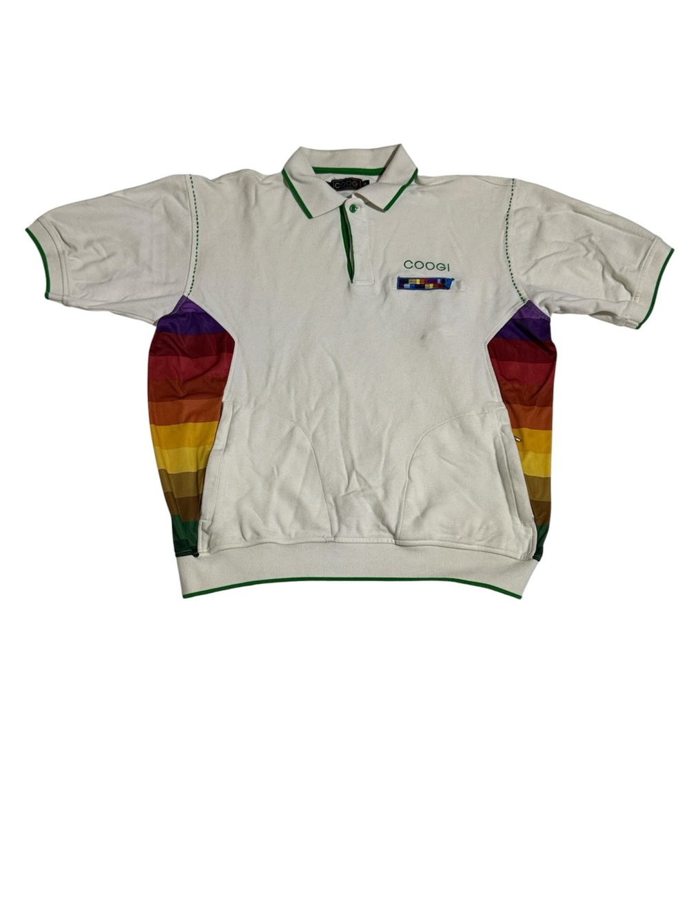 COOGI Men’s XXL White Short Sleeve Polo Shirt Knit Embroidered Logo Zip Pocket